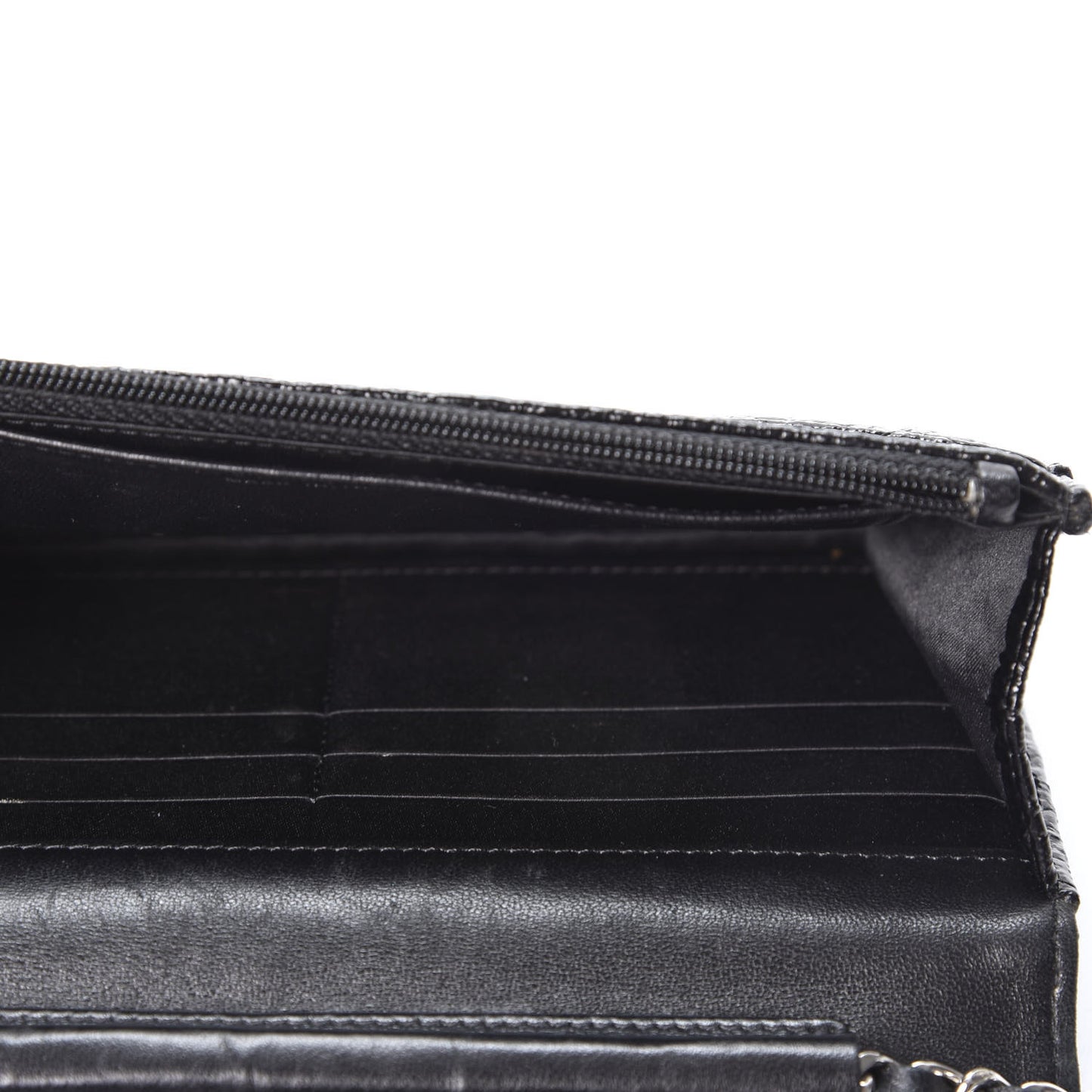 Distressed Patent Calfskin Quilted Wallet on Chain WOC Black