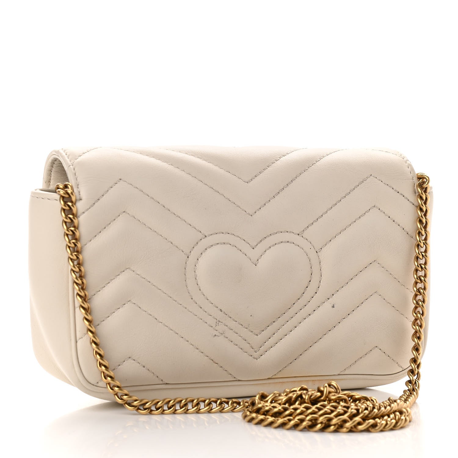 Gucci Calfskin Matelasse Super Mini GG Marmont Shoulder Bag White 3 of 12