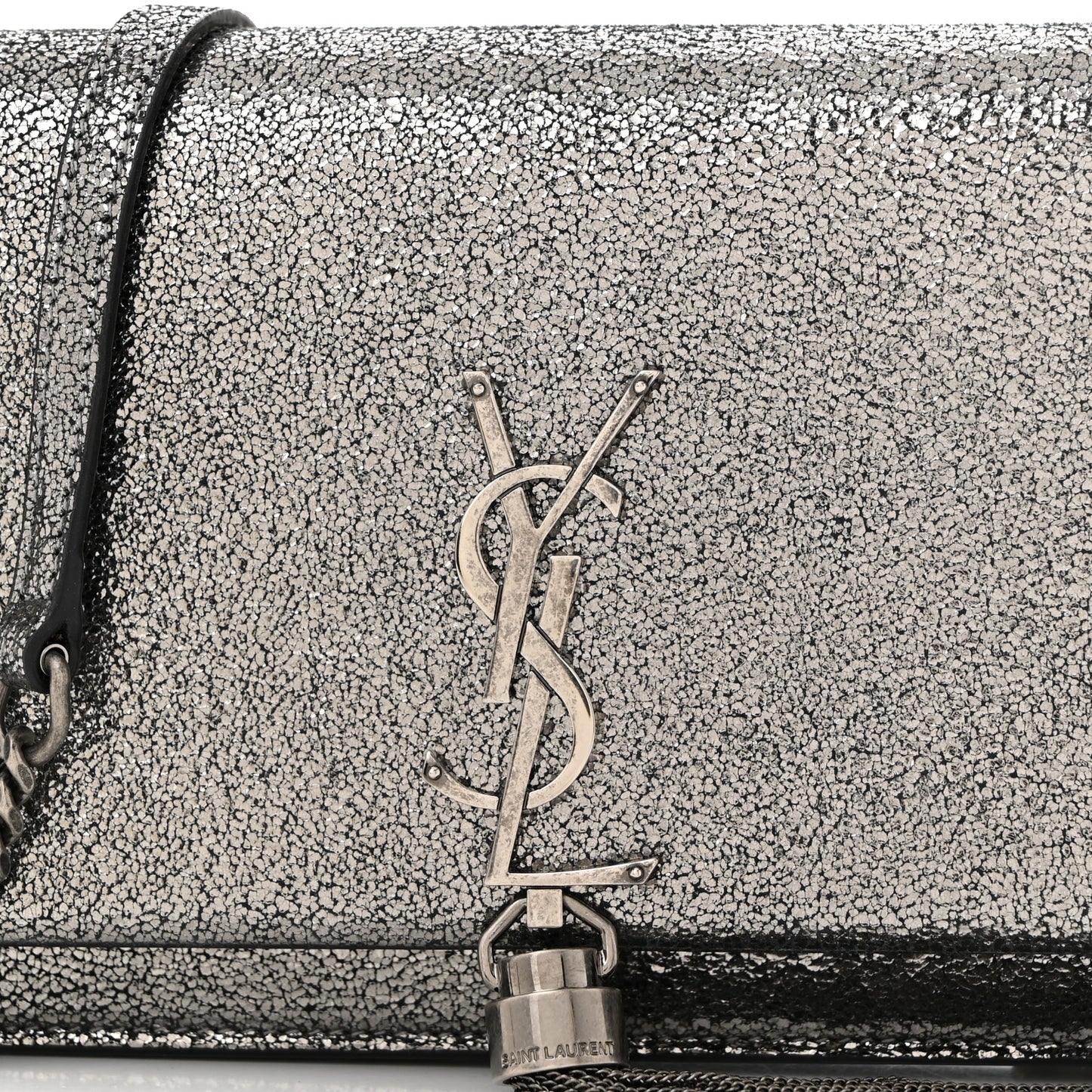 Metallic Calfskin Classic Monogram Kate Tassel Chain Wallet Gun Metal
