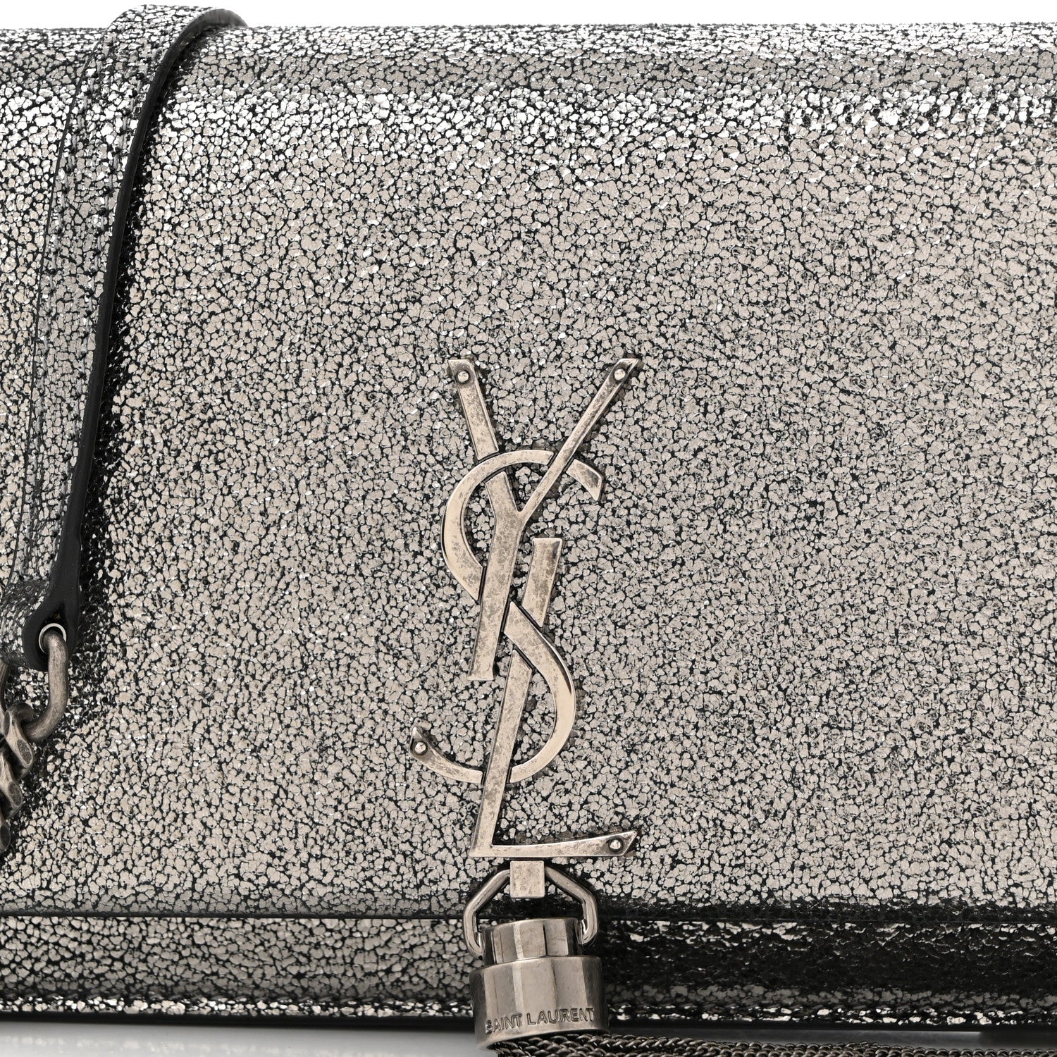 Saint Laurent Metallic Calfskin Classic Monogram Kate Tassel Chain Wallet Gun Metal 8 of 10