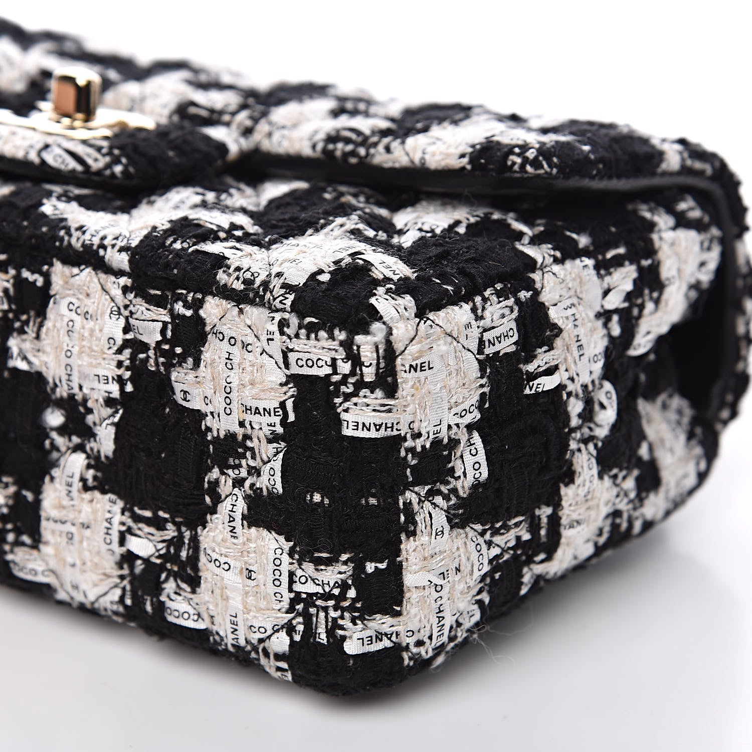 Chanel Tweed Quilted Mini Rectangular Flap Black Ecru White 10 of 12