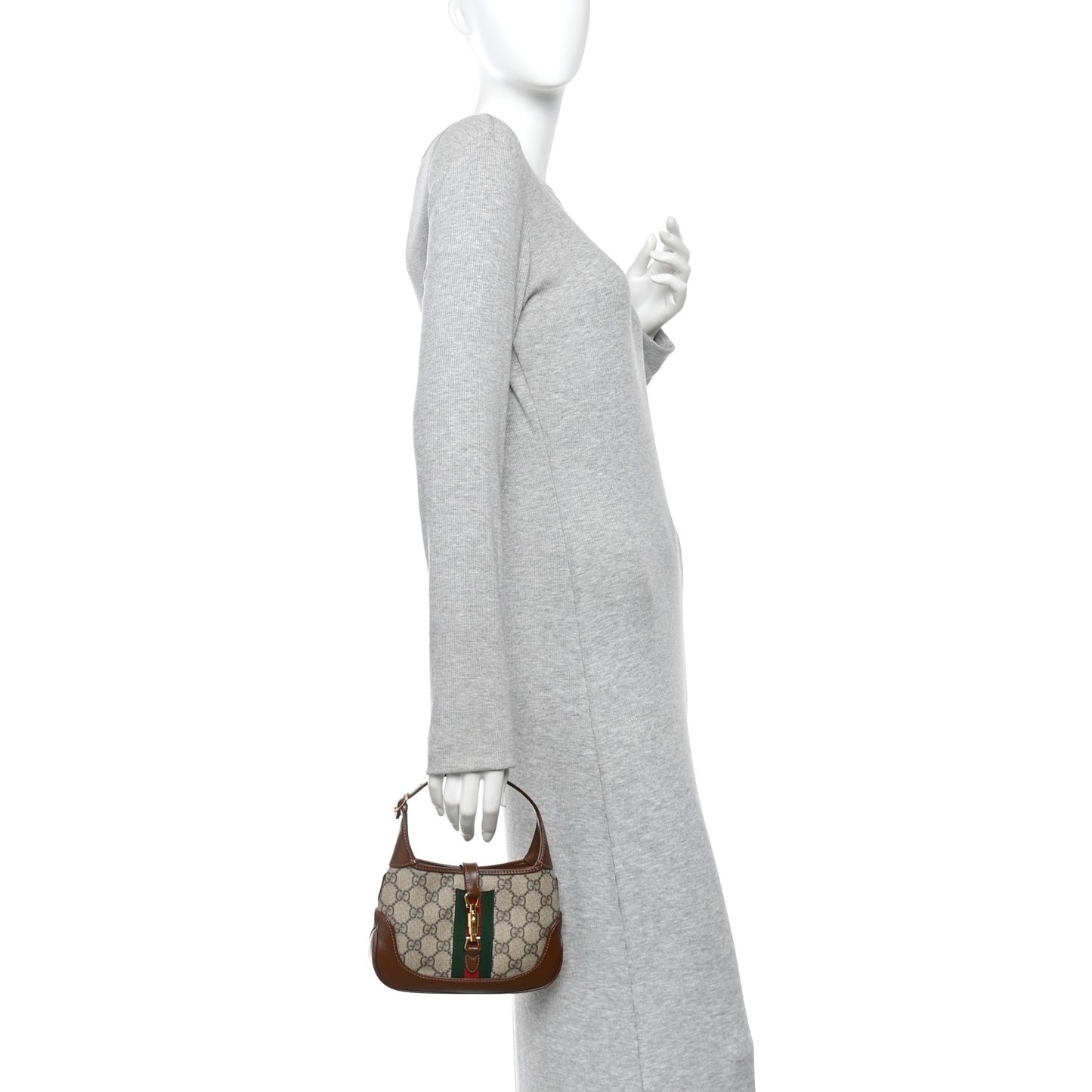 GG Supreme Monogram Azalea Calfskin Web Mini Jackie 1961 Hobo Beige Ebony Brown Sugar