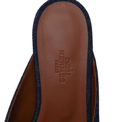 Hermes Calfskin Denim Oz Mules 37 Bleu Brut Gold 7 of 9