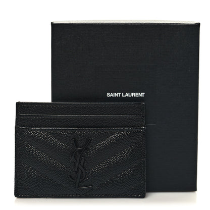 Saint Laurent Grain De Poudre Matelasse Chevron Monochrome Monogram Credit Card Case Black 9 of 9