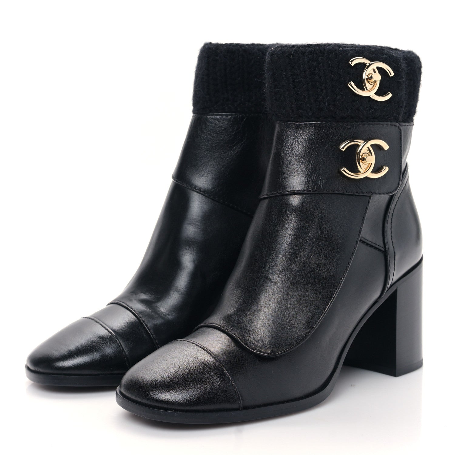 Chanel Calfskin Knit CC Short Boots 37 Black 3 of 7