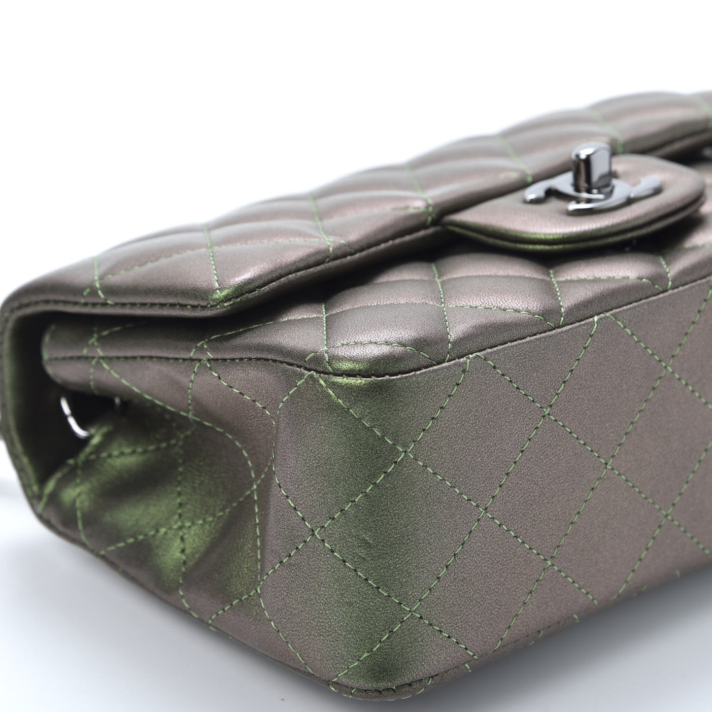 Iridescent Lambskin Quilted Mini Rectangular Flap Green