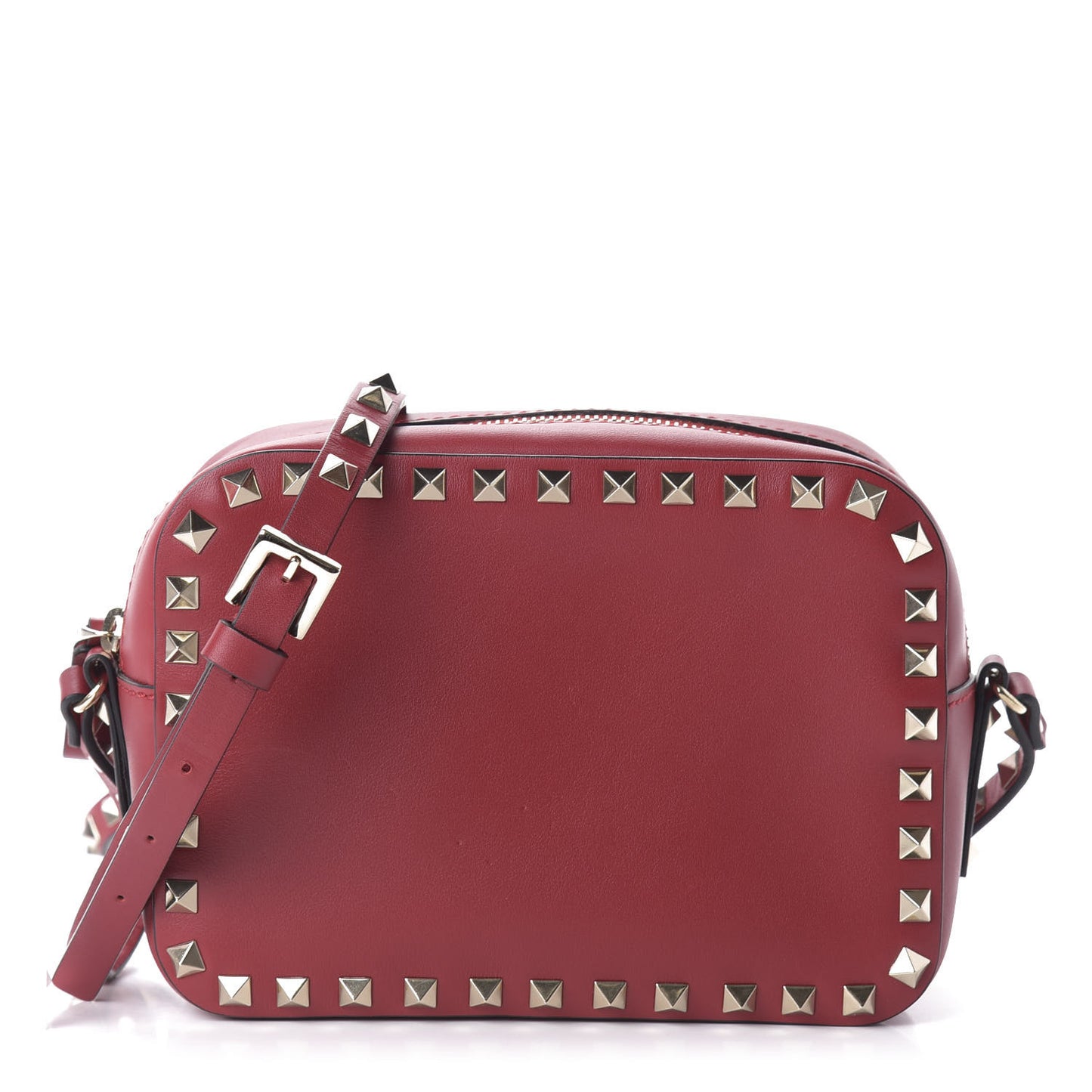 Calfskin Rockstud Camera Crossbody Bag Red