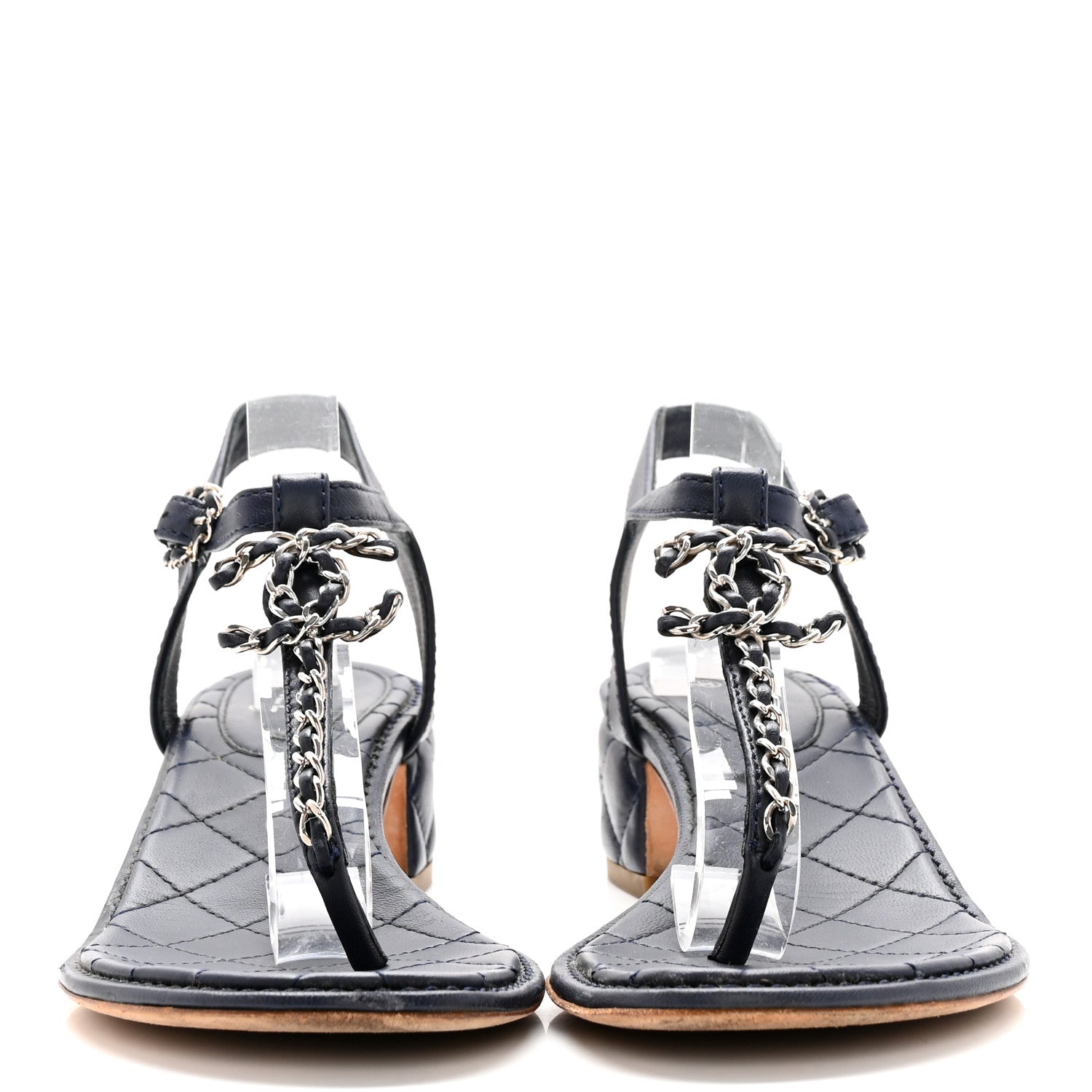 Chanel Lambskin CC Chain Thong Sandals 38.5 Navy 2 of 15