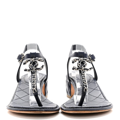 Chanel Lambskin CC Chain Thong Sandals 38.5 Navy 2 of 15