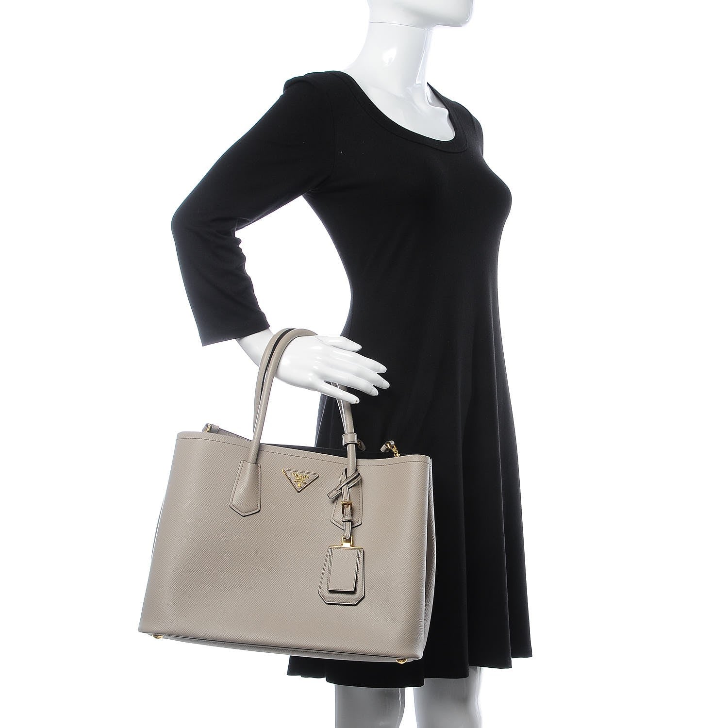 Prada Saffiano Cuir Medium Double Bag Talco Nero Black 3 of 9