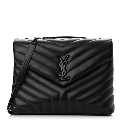 Saint Laurent Calfskin Y Quilted Monogram Medium Loulou Chain Satchel Black 1 of 8