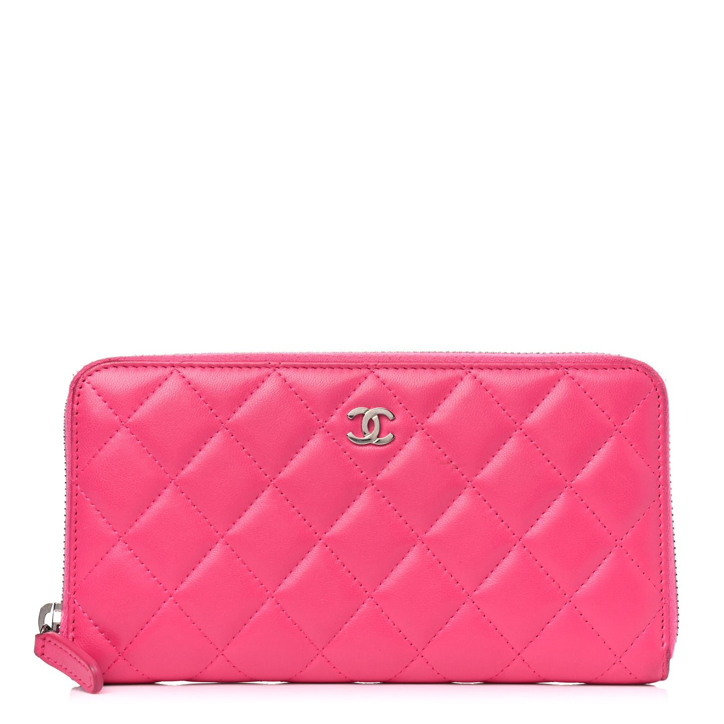 Lambskin Quilted Large Gusset Zip Around Wallet Fuchsia