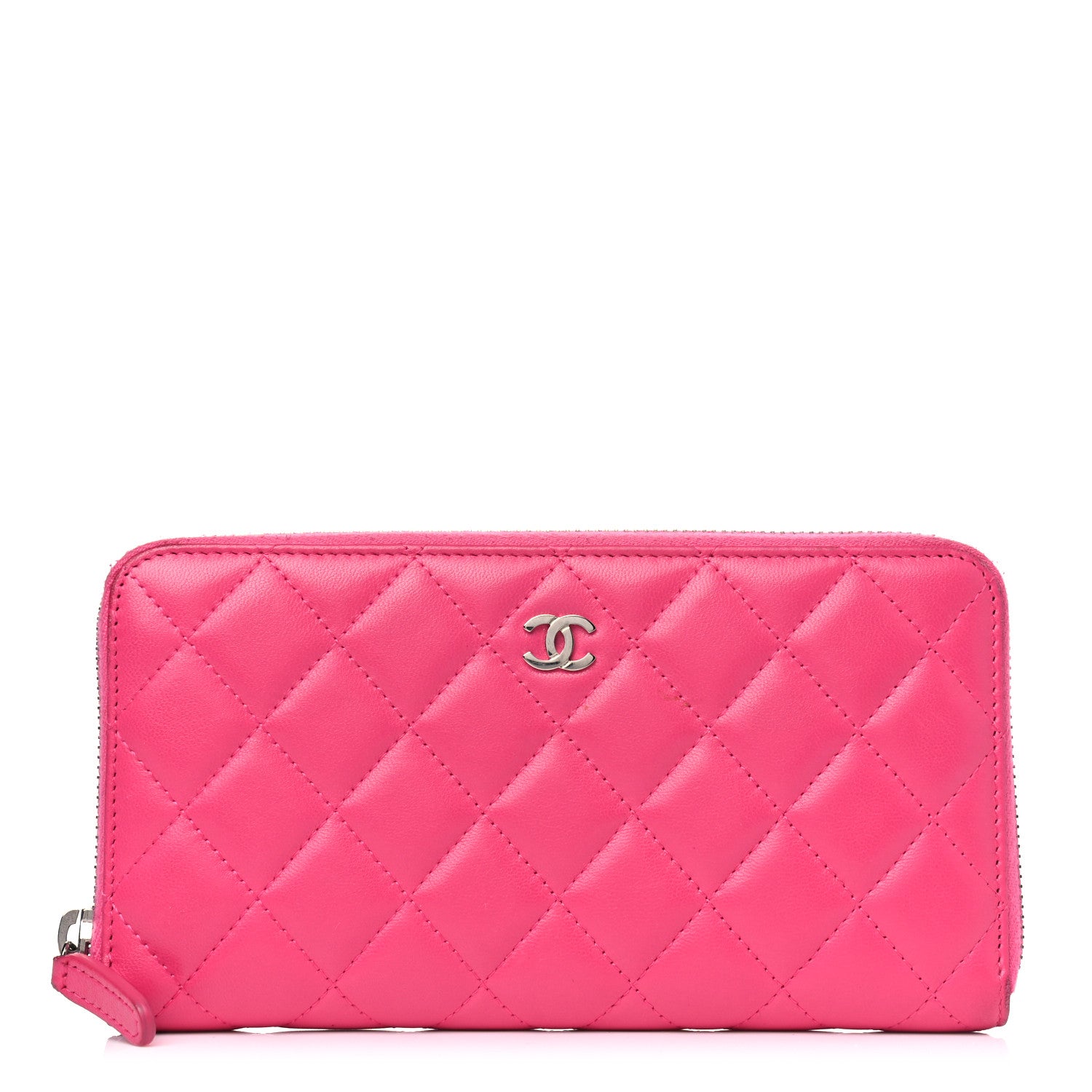 Chanel Lambskin Quilted Large Gusset Zip Around Wallet Fuchsia 1 of 12