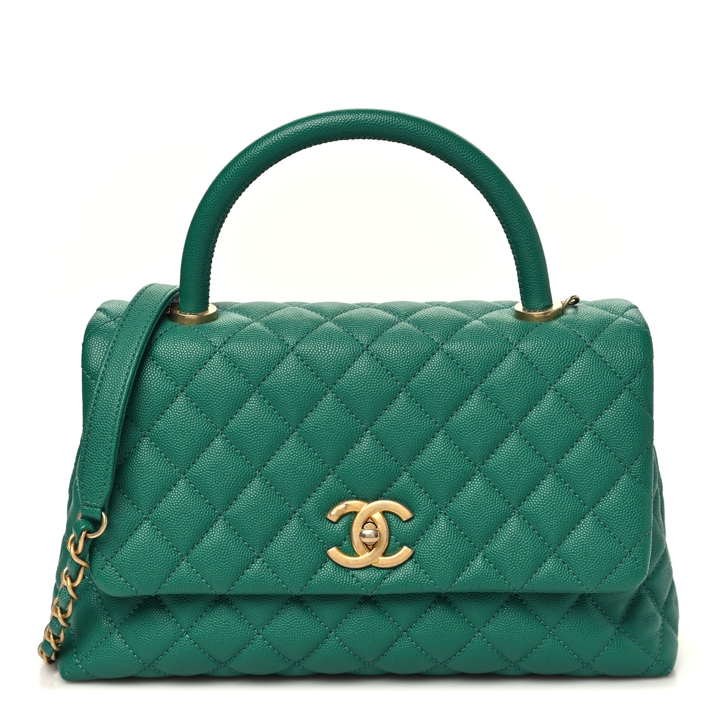 Caviar Quilted Small Coco Handle Flap Green