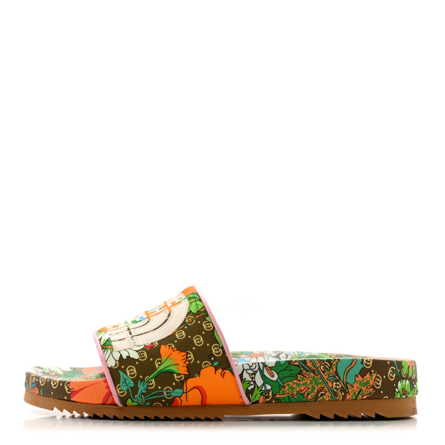 X THE NORTH FACE Nylon Floral Womens Slide Sandals 37 Military Green Orange Soft Pink