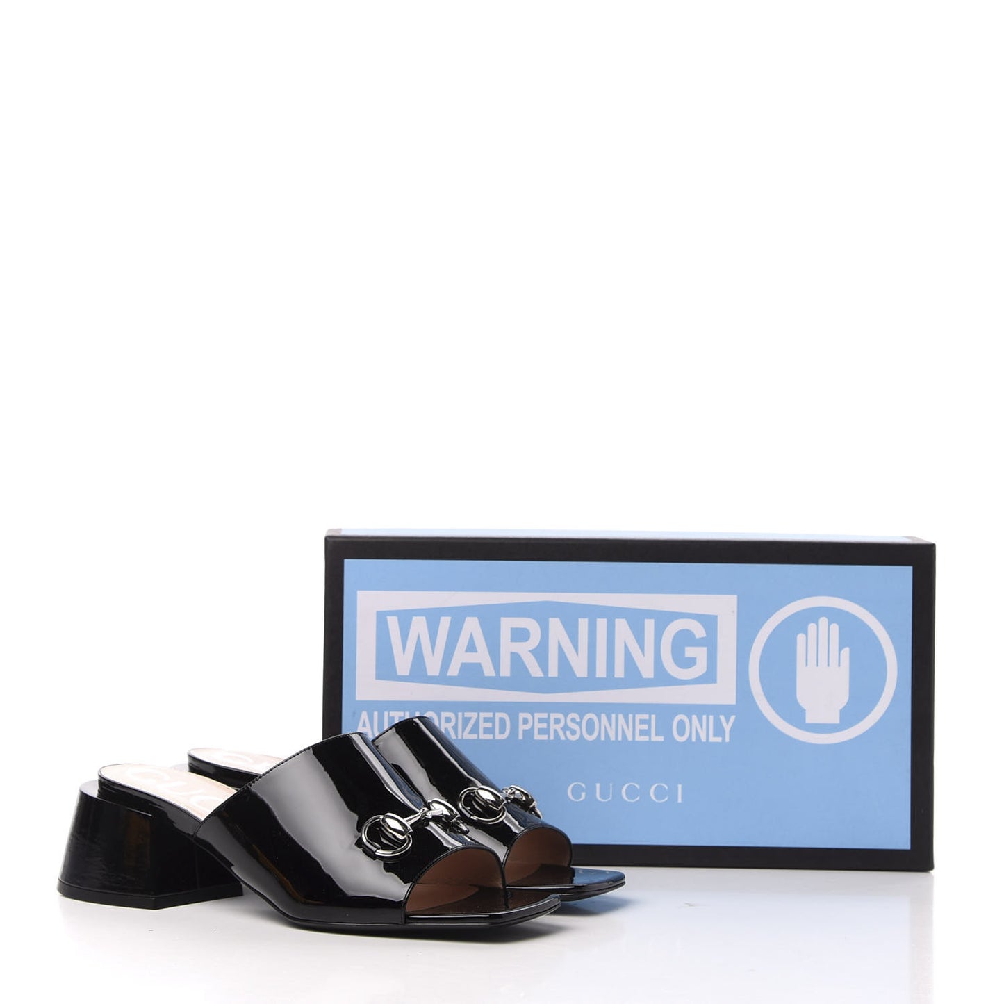 Patent Lexi Horsebit Mid-Heel Slide Sandals 38.5 Black