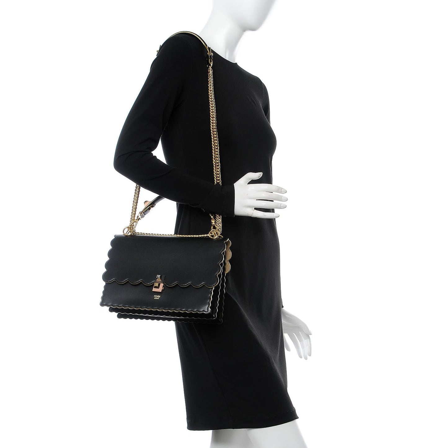 Vitello Liberty Scalloped Studded Kan I Shoulder Bag Black