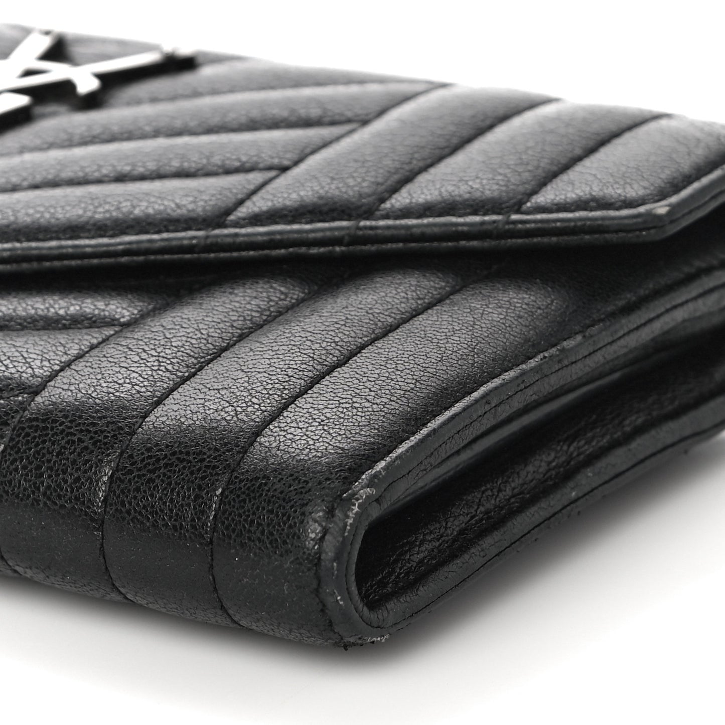 Lambskin Mixed Matelasse Quilted Large Monogram Envelope Wallet Black