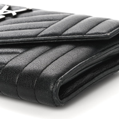 Saint Laurent Lambskin Mixed Matelasse Quilted Large Monogram Envelope Wallet Black 9 of 16