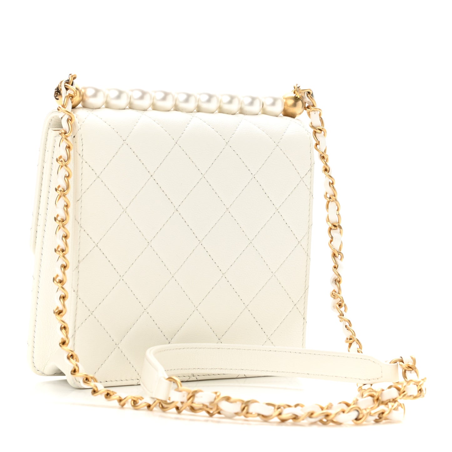 Lambskin Quilted Chic Pearls Flap White