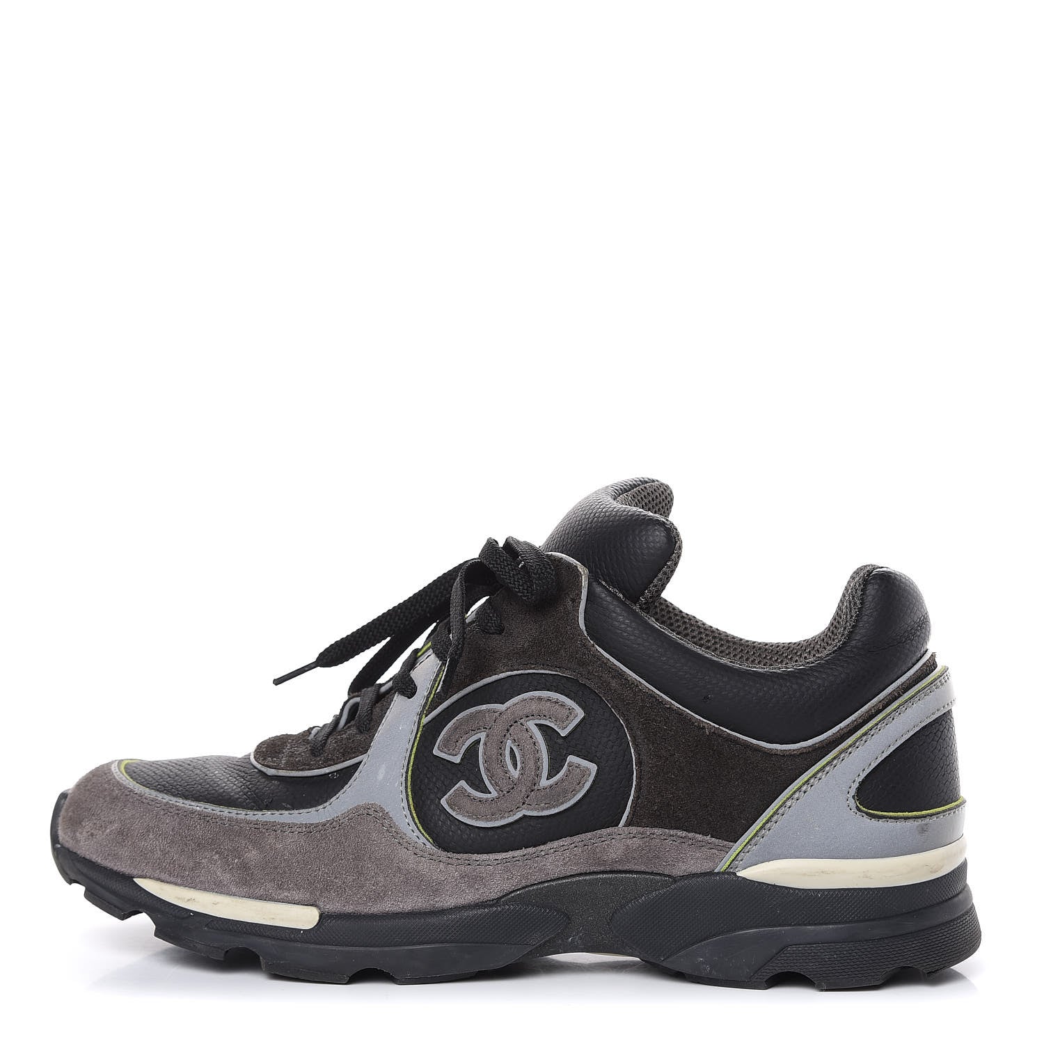 Chanel Suede Calfskin CC Sneakers 39 Black Grey 1 of 11