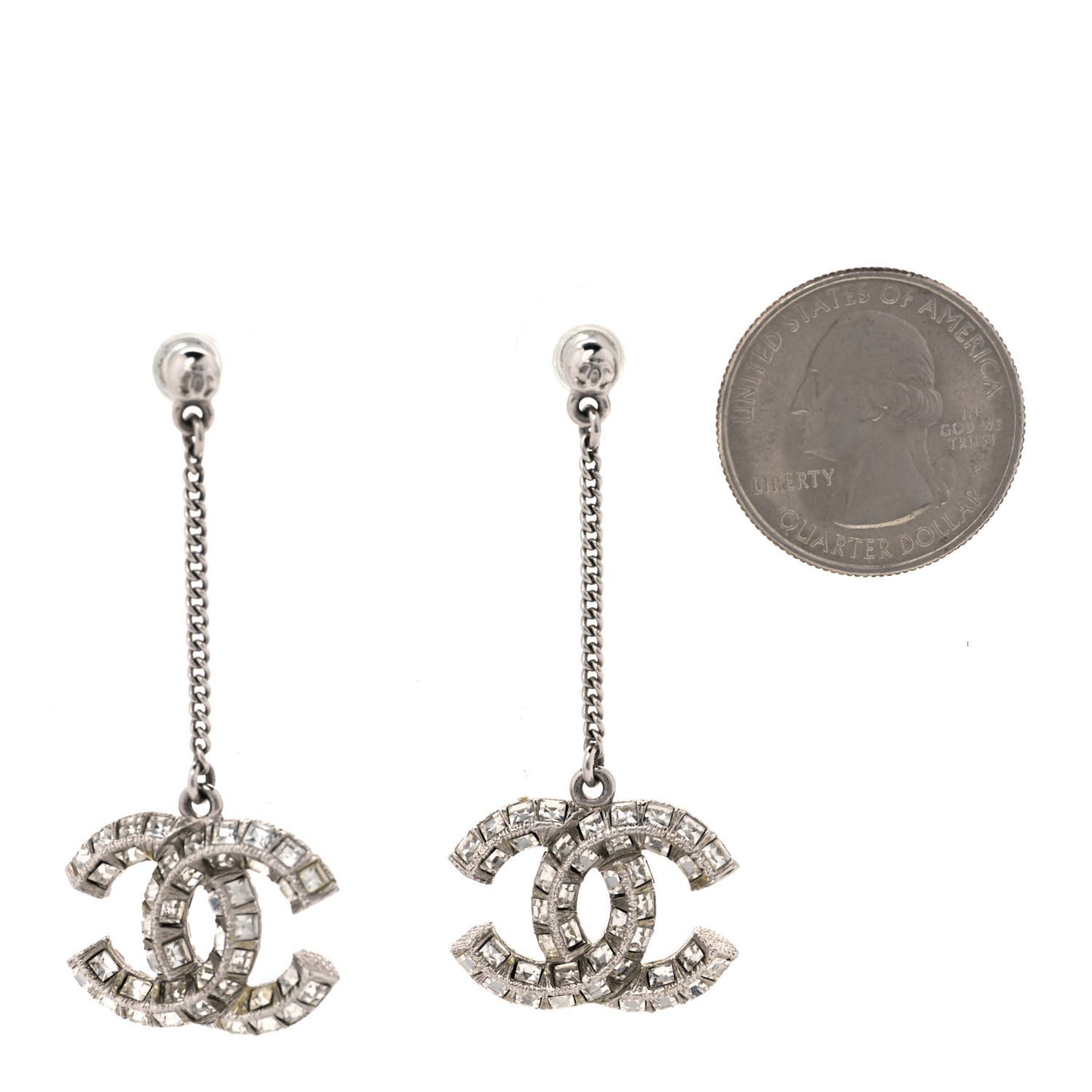 Baguette Crystal CC Drop Earrings Silver