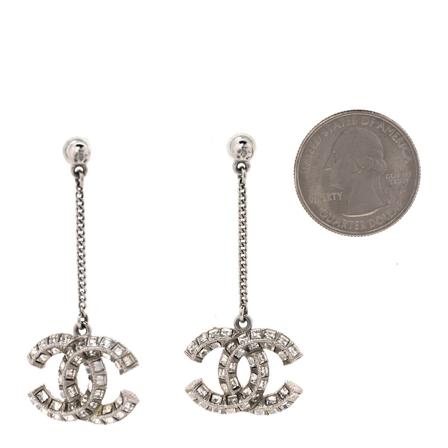 Chanel Baguette Crystal CC Drop Earrings Silver 2 of 4