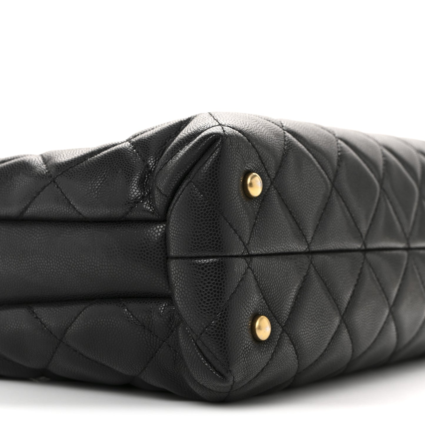 Shiny Caviar Quilted Chain Handle Small Shopping Tote Black