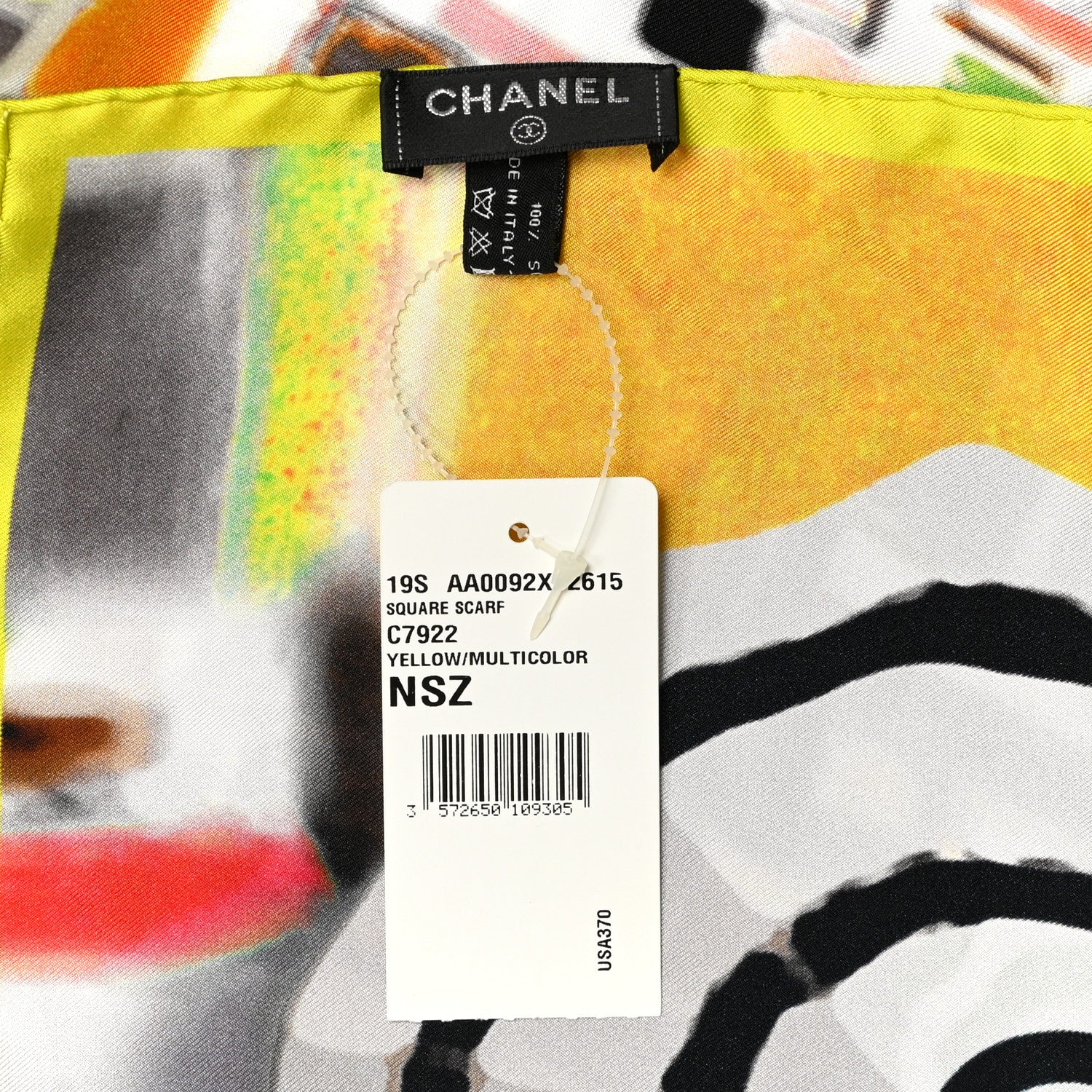 Chanel Silk CC Logo Square Scarf Yellow Multicolor 3 of 3