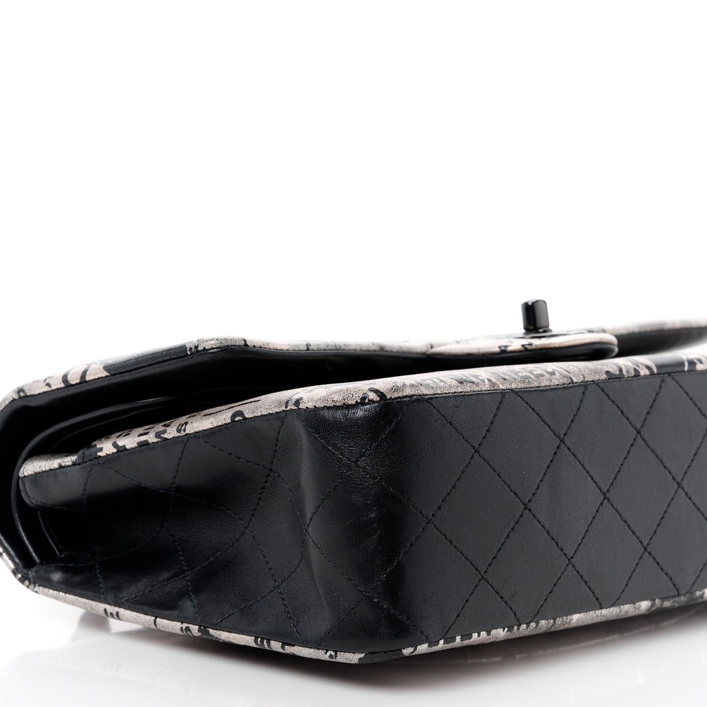 Metallic Lambskin Painted Feministe Newsprint Medium Double Flap So Black