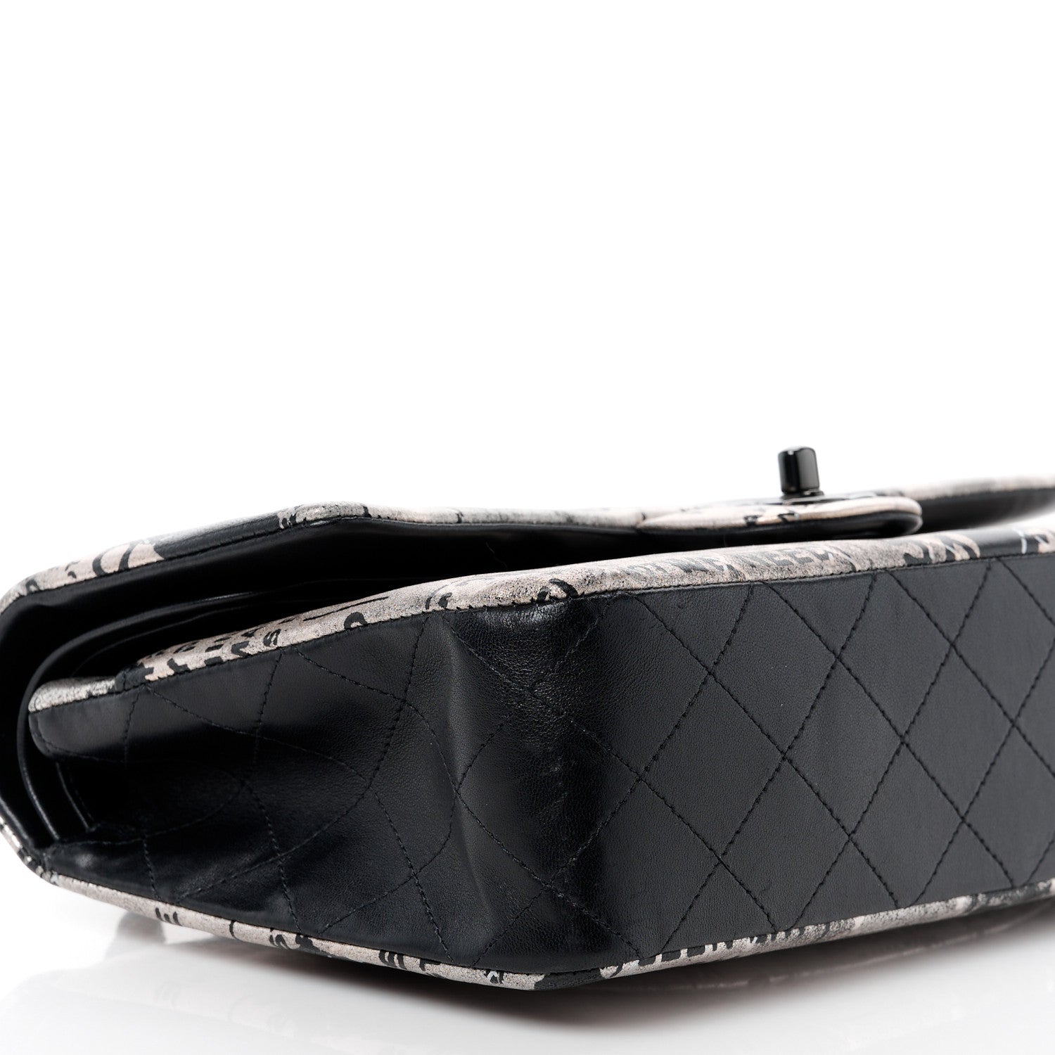 Chanel Metallic Lambskin Painted Feministe Newsprint Medium Double Flap So Black 10 of 15