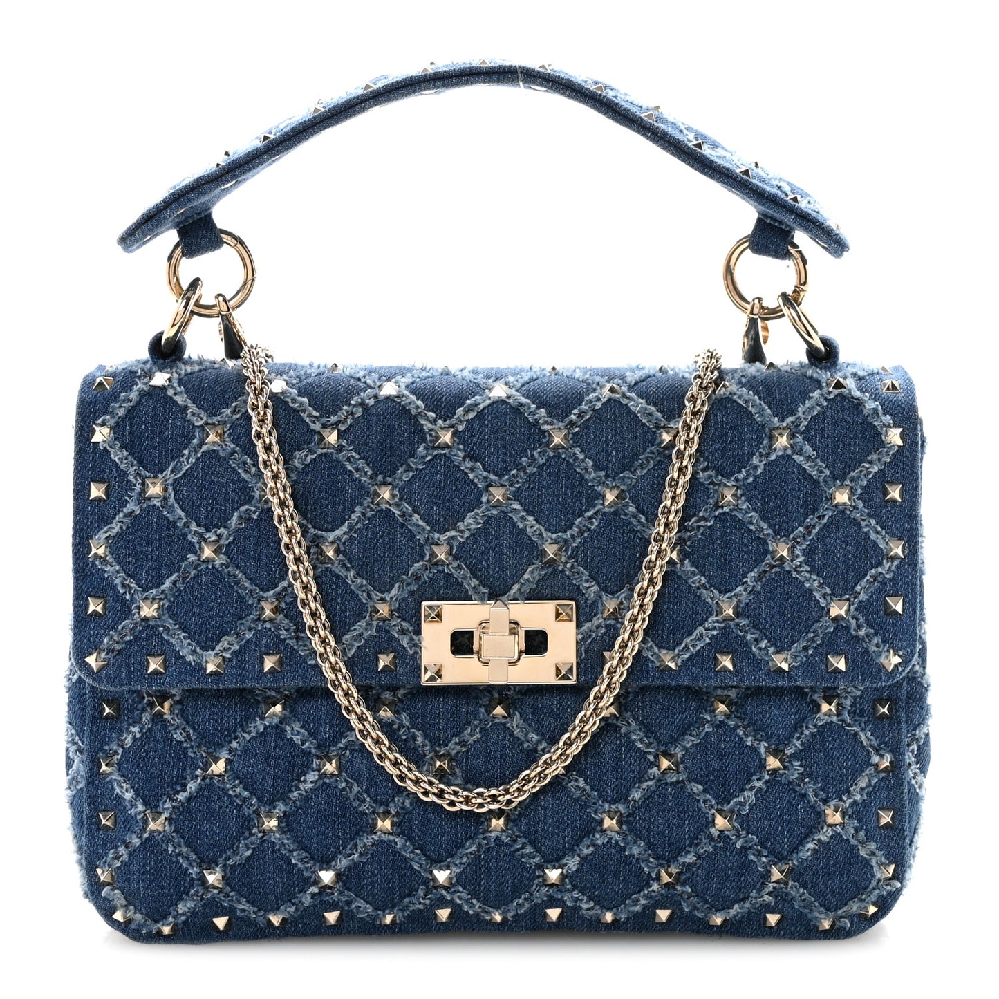 Denim Medium Rockstud Spike Shoulder Bag Denim