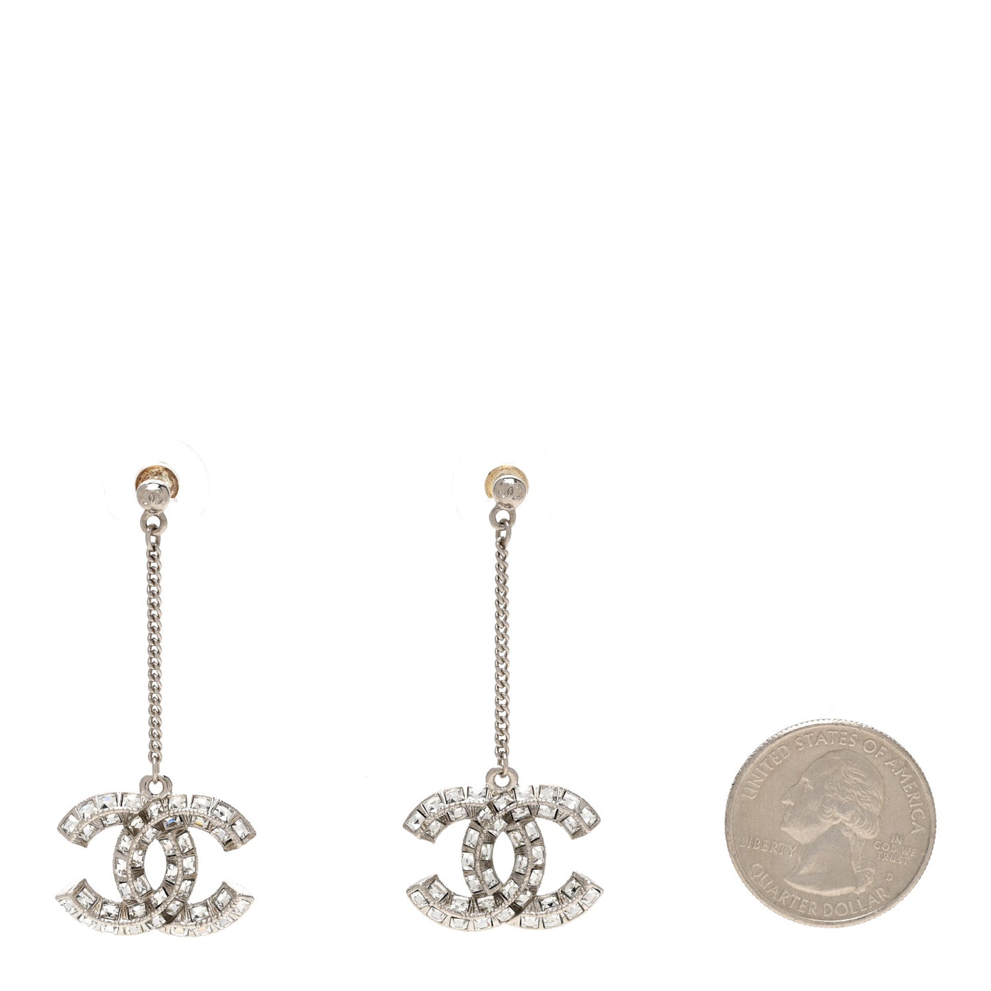 Baguette Crystal CC Drop Earrings Silver