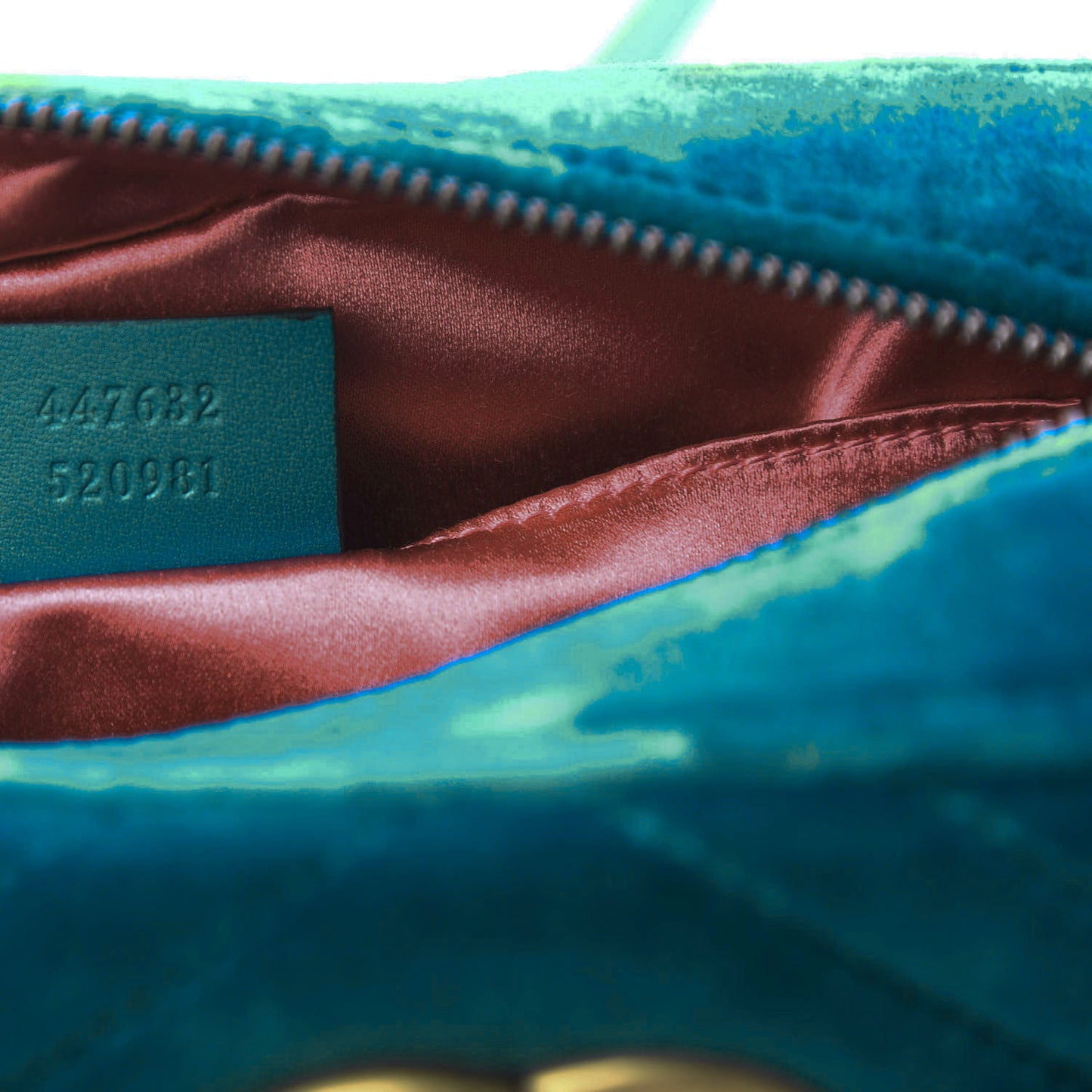 Velvet Matelasse Small GG Marmont Chain Shoulder Bag Pavone Cyan