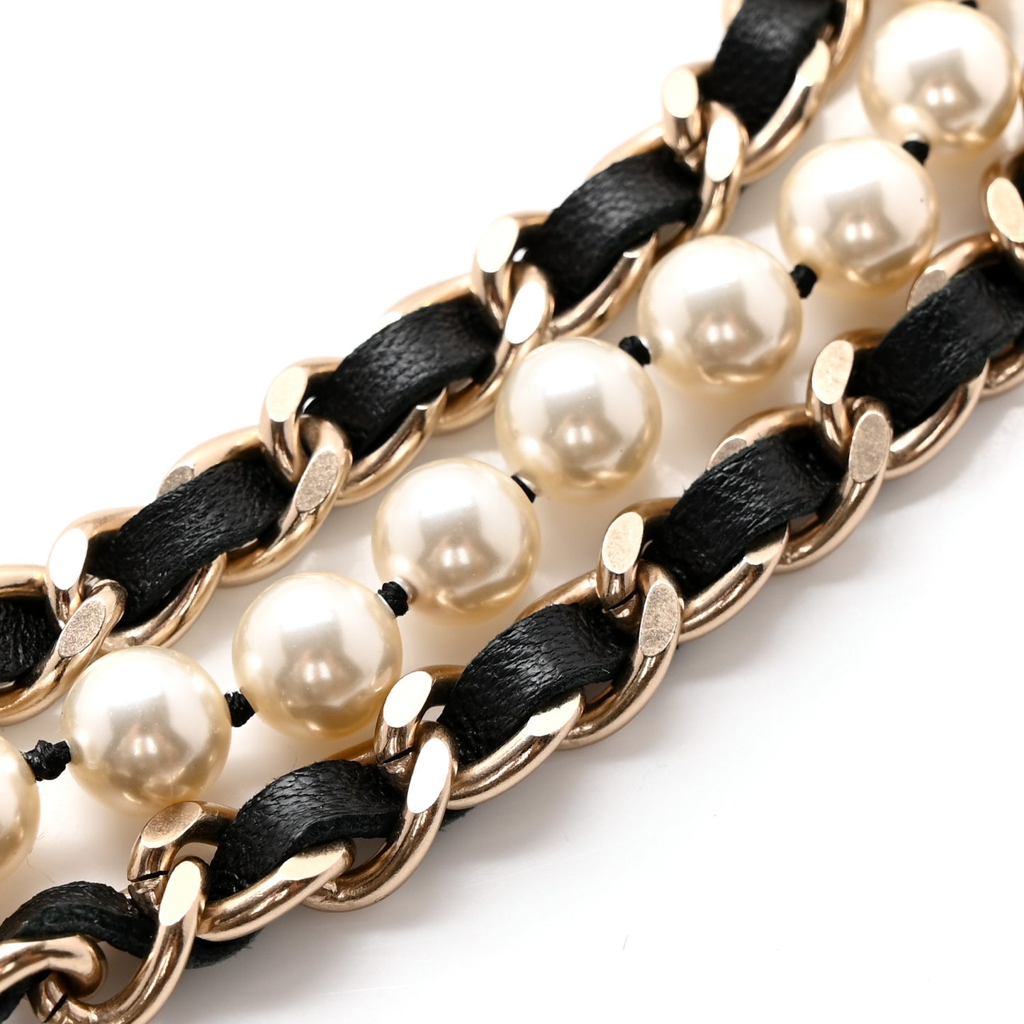Lambskin Pearl Crystal Chain CC Fancy Belt 80 32 Black Gold