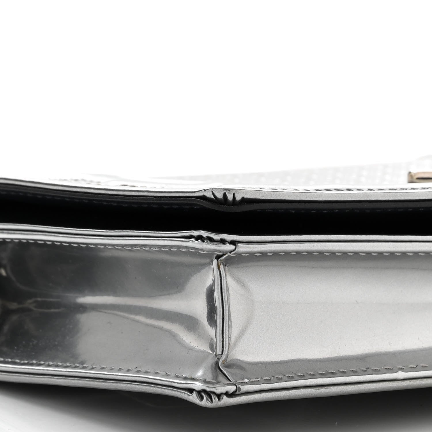 Christian Dior Metallic Patent Micro-Cannage Diorama Wallet on Chain Pouch Silver 9 of 11