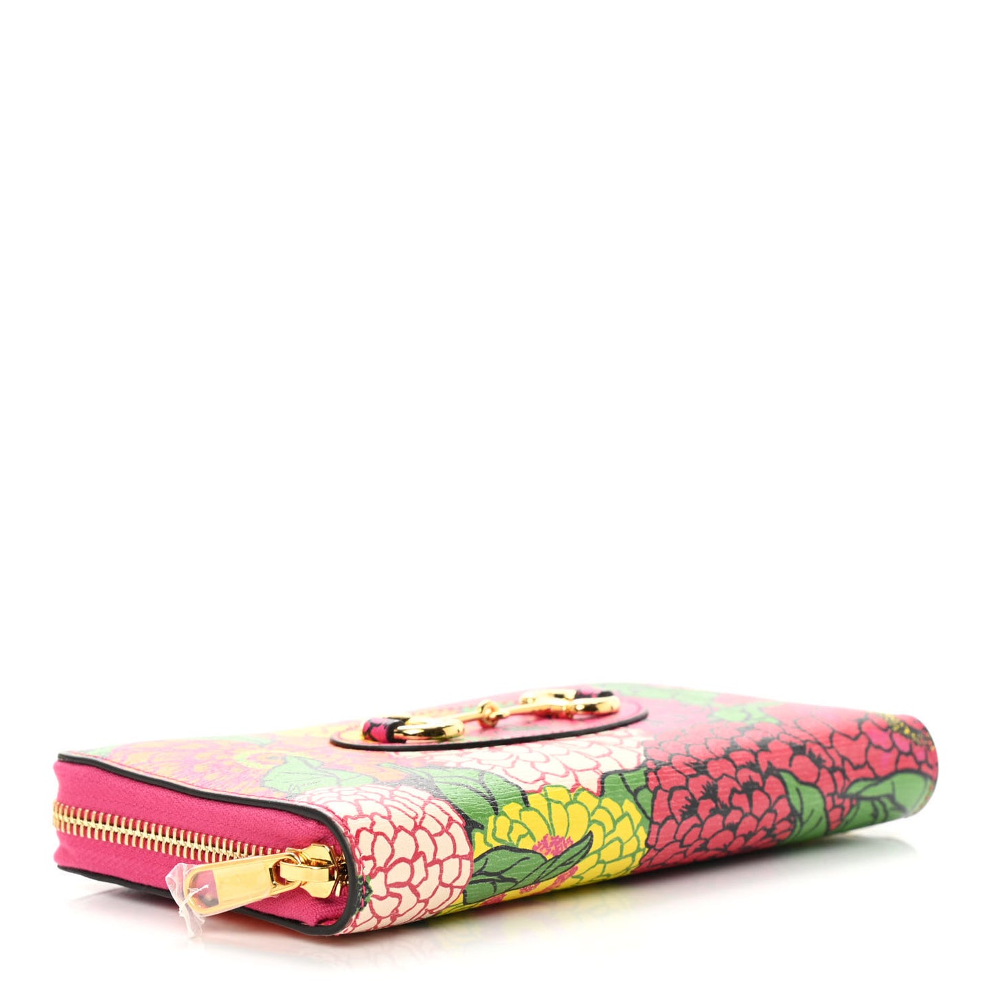 X KEN SCOTT Shangai Calfskin Pomponica Print Horsebit 1955 Zip Around Wallet Multicolor Fuxia Pompon