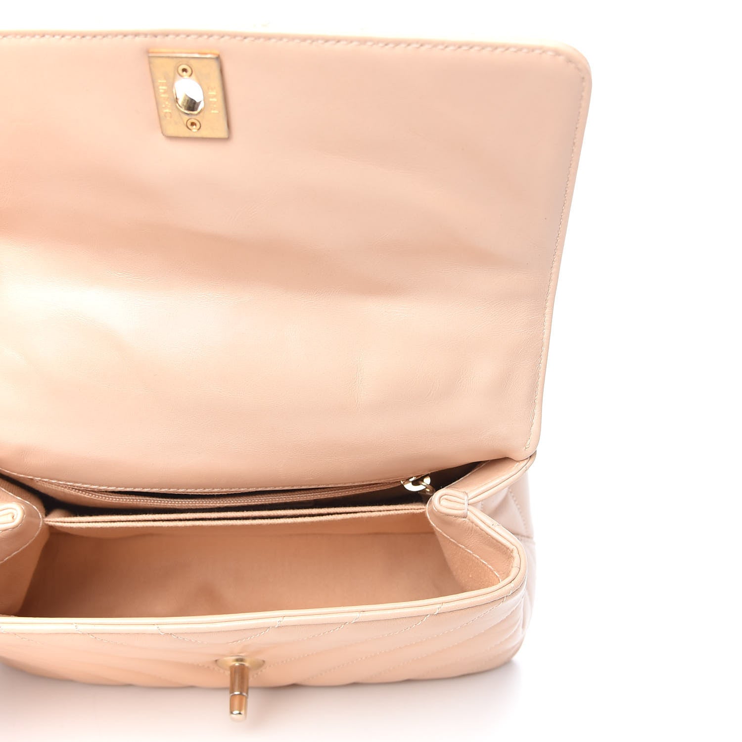 Chanel Calfskin Chevron Quilted Mini Coco Handle Flap Beige 5 of 10