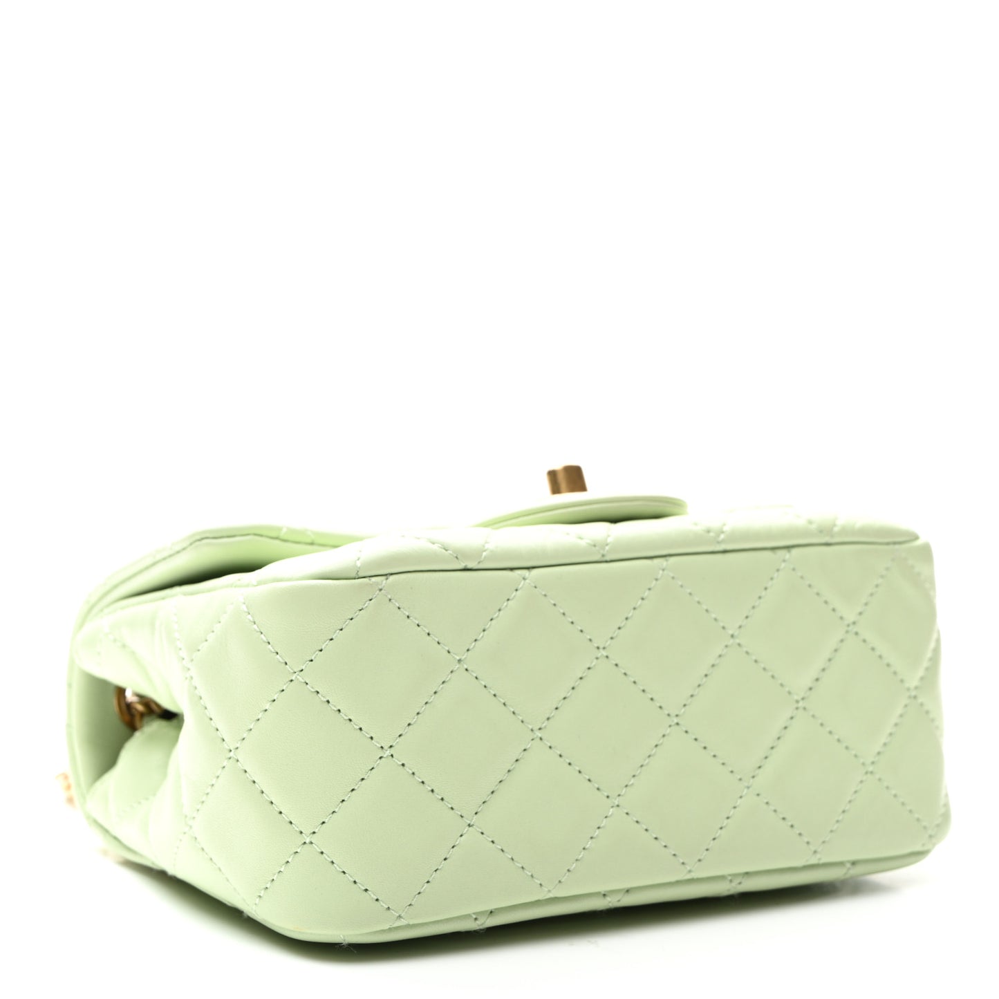 Lambskin Quilted Mini Pearl Crush Flap Light Green