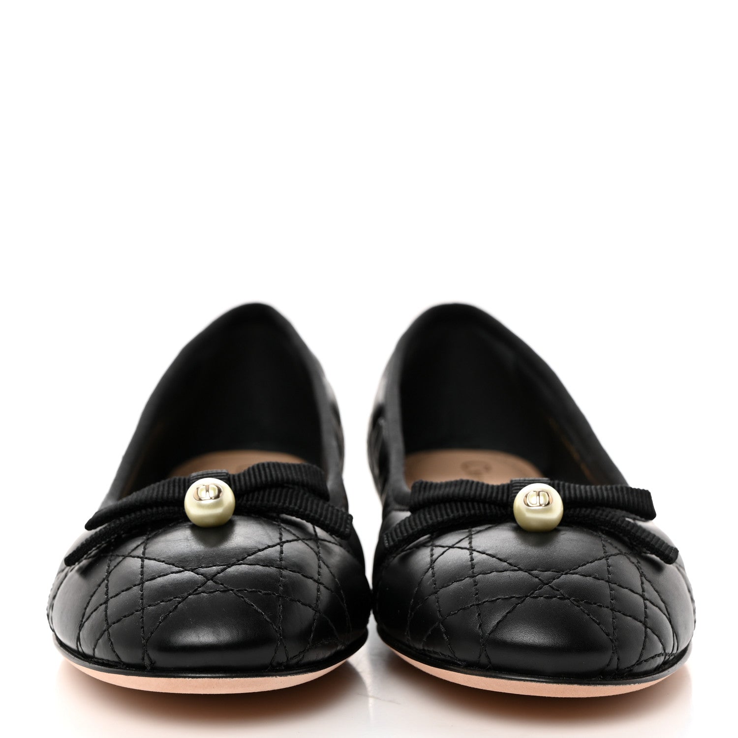 Christian Dior Calfskin Cannage Pearl Bow Ballet Flats 37.5 Black 2 of 9