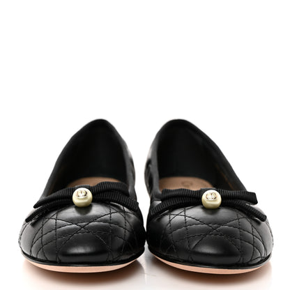 Christian Dior Calfskin Cannage Pearl Bow Ballet Flats 37.5 Black 2 of 9