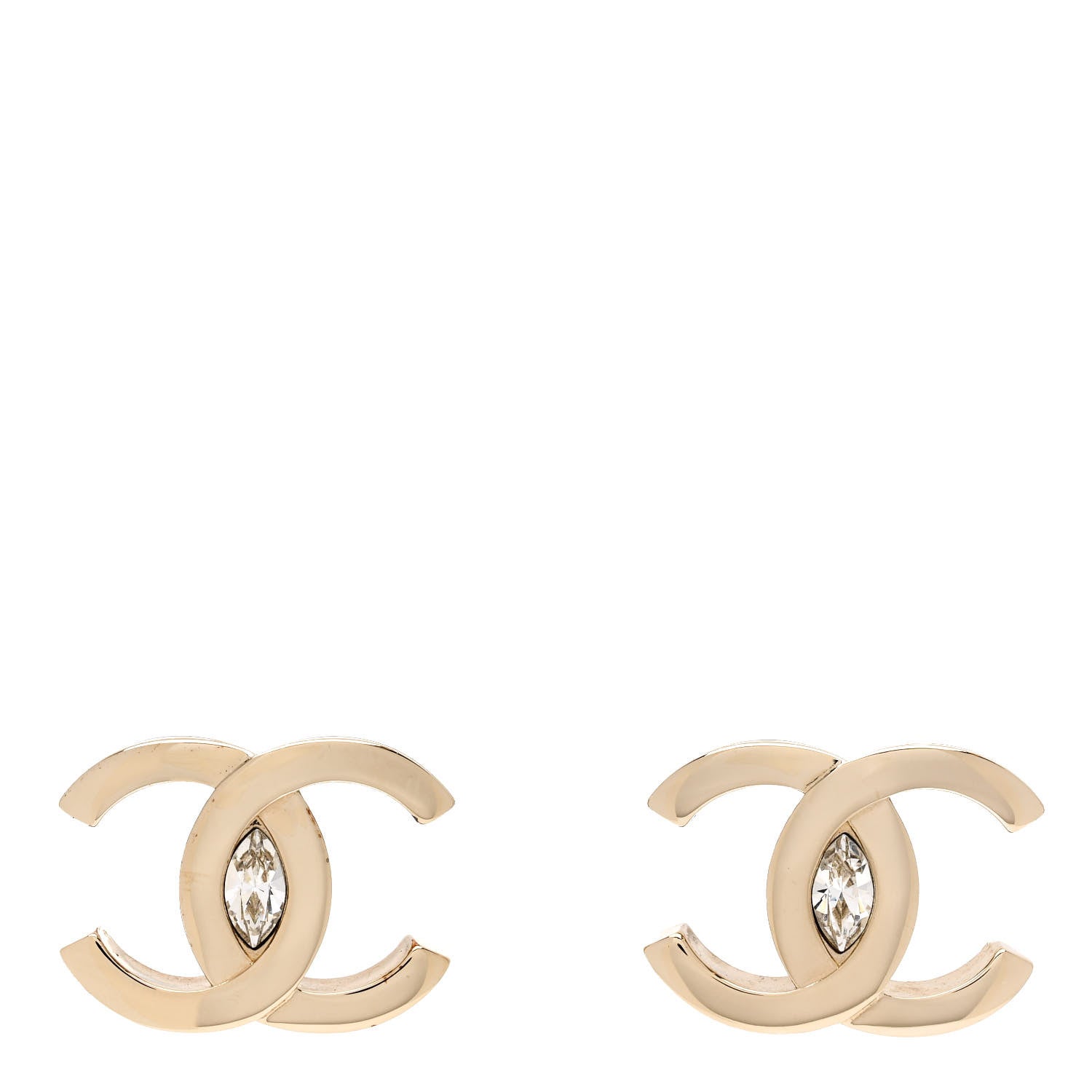 Chanel Crystal CC Large Stud Earrings Gold 1 of 5