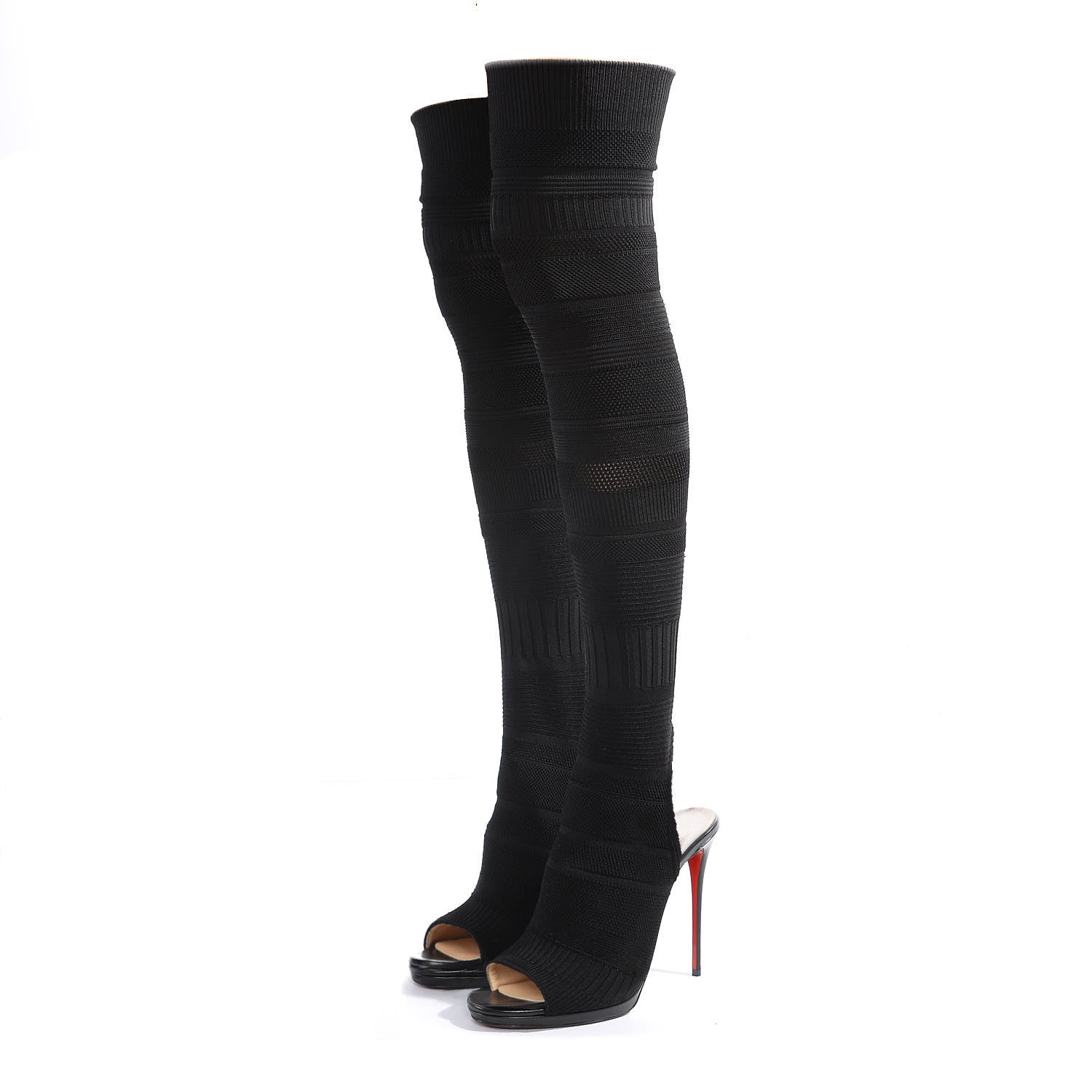 Christian Louboutin Maille Tricot Nappa Cheminetta 120 Tall Sock Boots 40 Black 3 of 6
