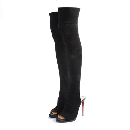 Christian Louboutin Maille Tricot Nappa Cheminetta 120 Tall Sock Boots 40 Black 3 of 6