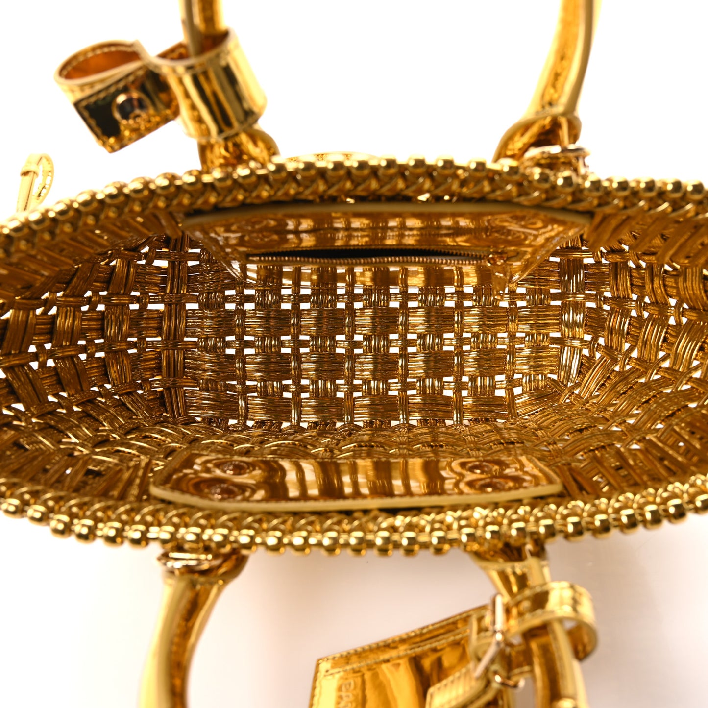 Metallic Patent Calfskin Braided XS Bistro Basket Gold