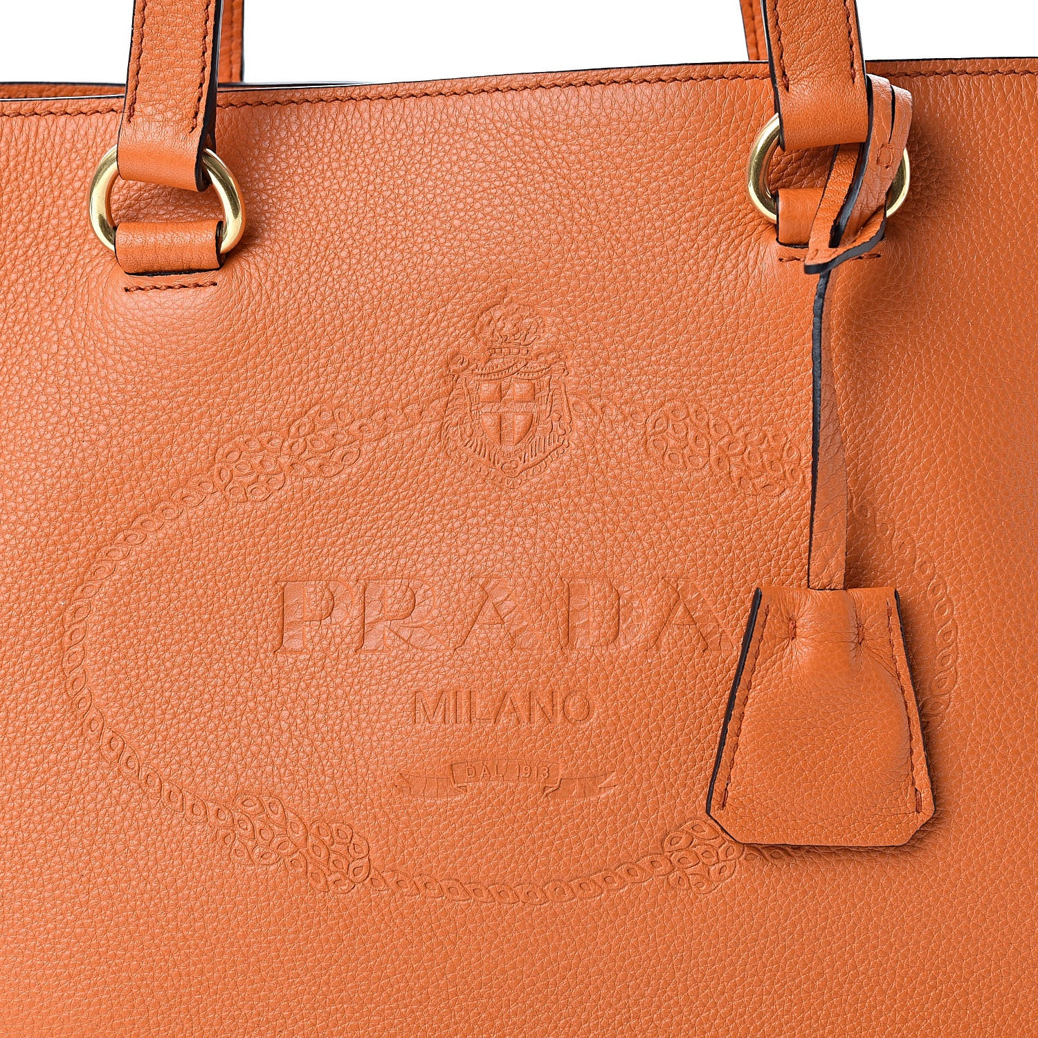 Prada Vitello Phenix Embossed Logo Tote Papaya 9 of 11