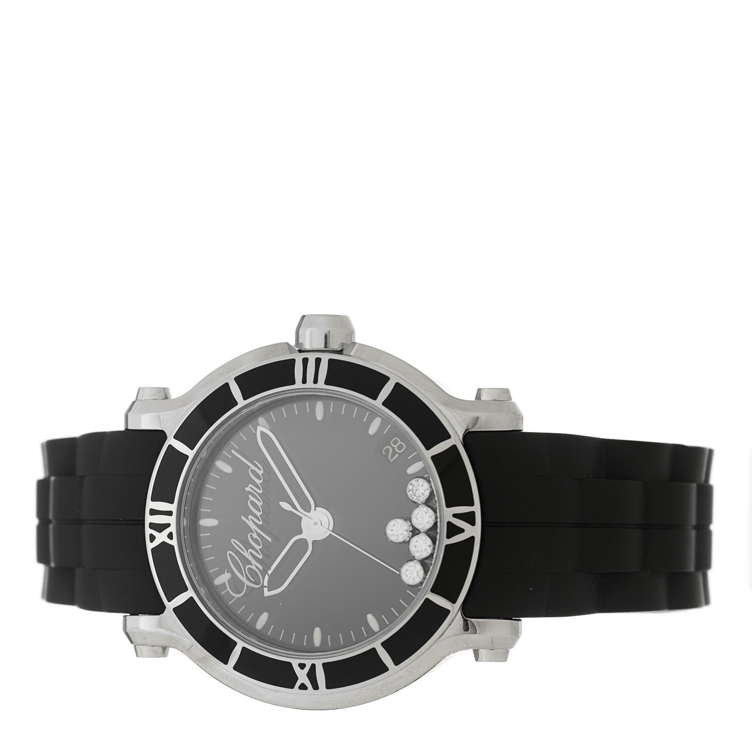 Chopard Stainless Steel Rubber 5 Diamond 36mm Happy Sport Quartz Watch Black 2 of 5