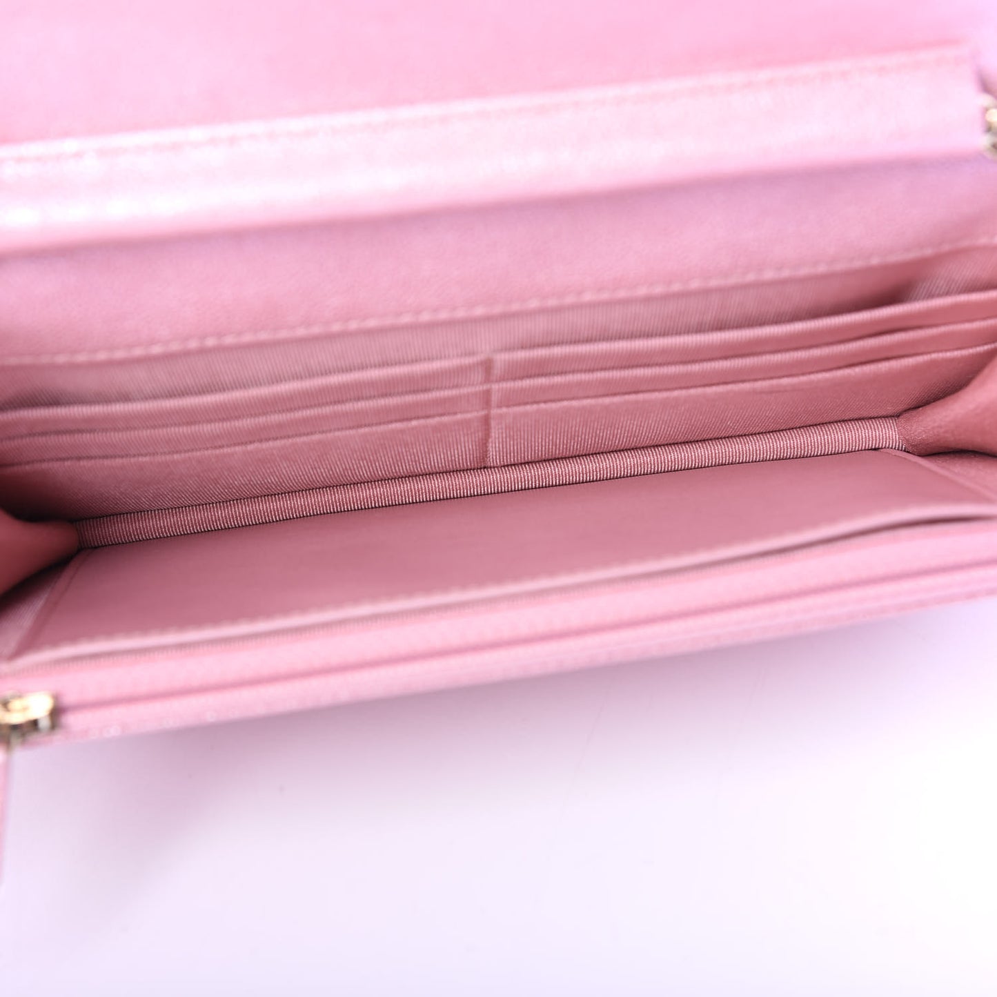 Iridescent Caviar Quilted Wallet on Chain WOC Rose Pink