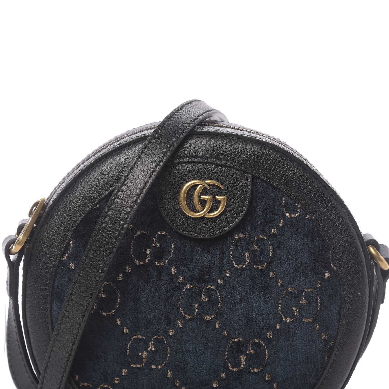 Gucci Velvet Calfskin GG Monogram Round Shoulder Bag Blue Beige 9 of 11