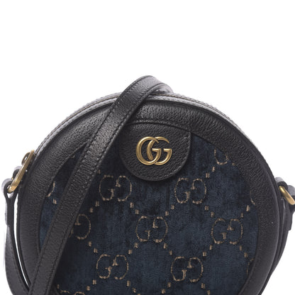 Gucci Velvet Calfskin GG Monogram Round Shoulder Bag Blue Beige 9 of 11